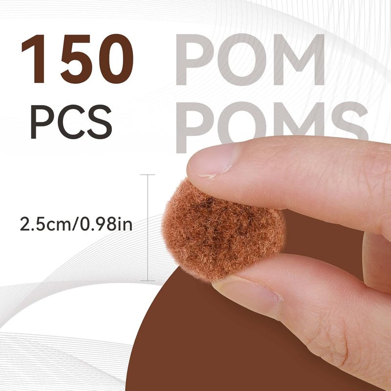 MORFEN 150 Pcs Light Brown Craft Pom Poms, 1 Inch Fuzzy Pompom Puff Balls for DIY Arts, Crafts Projects, Birthday Home Decorations - Image 2